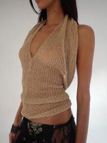 Damen Sommer Cover-Up Top, sexy halbtransparent einfarbig mit asymmetrischem Saum, 2026 Frühling/Sommer Neu, lässig, Strand, Date, Geburtstagsparty, Unabhängigkeitstag, Ostern, Sommer, sexy Strandmode Urlaub - Champagnerfarben - Übersicht 6
