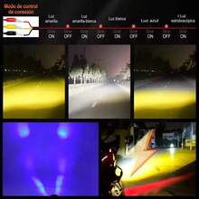 2 piezas faro de auxiliar 5 modos LED de iluminación de lupa Con luz estroboscópica con luz azul,diseño de cuatro luces, LED de motocicleta de automóvil - A - View 5