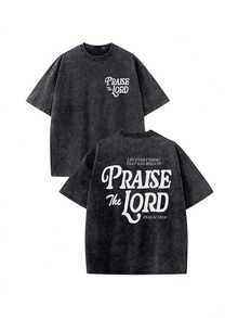 EWH PRAISE THE LORD T-Shirts Fashion Retro Men's T-Shirts 230g Heavyweight Cotton Dropped Shoulder Design Unisex Short-Sleeve T-Shirts For All Seasons Casual Occasions Gift For Boyfriend 100% Pure Cotton Streetwear Designed For Young People Ideal Gift Between Friends Men's Clothing Men's T-Shirts 004-AB - 黑色 - 查看 1