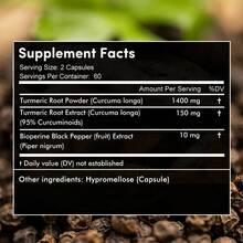 Cápsulas de cúrcuma, contienen pimienta negra y 95 % de curcumina, mantienen la salud de las articulaciones y promueven el bienestar general - 120 cápsulas - Ver 2