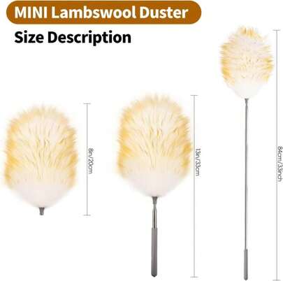FeelfunFeather Mini Feathers Duster,Telescoping Lambswool Dusters With Stainless Steel Extension Pole Up To 34" For Cleaning High Ceiling Fan, High Ceilings,Furniture,Hard To Reach Areas