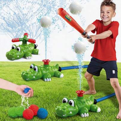 Watersproeier T-ball set en waterballonnen, krokodilvormige watersproeier, geschikt voor buitenspelen in de achtertuin in de zomer, geschikt voor jongens en meisjes van 3-8 jaar.
