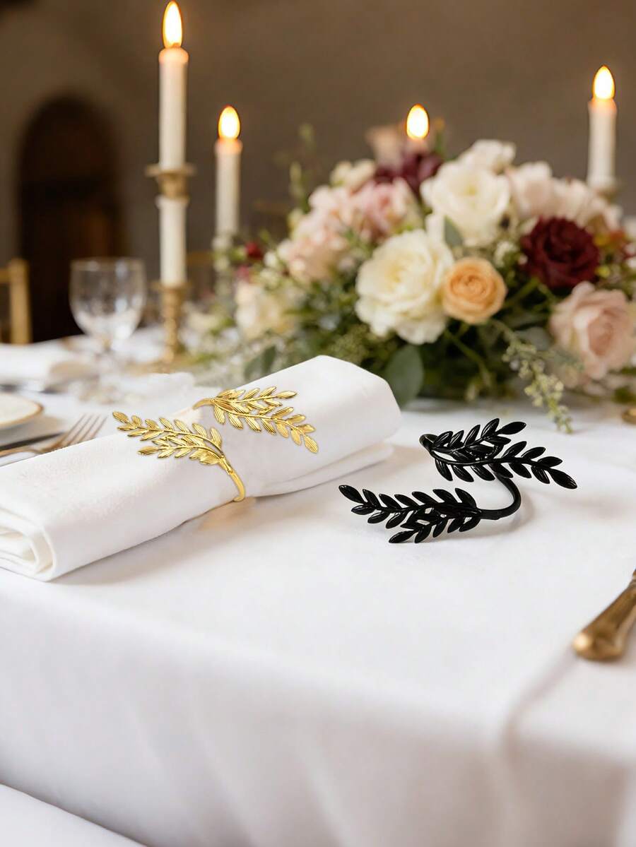 6/12/24 Stück Servietten-Ringe in Weizenähren-Form, Erntedankfest Weizenform Servietten-Halter, geeignet für Feiertags-Feierlichkeiten, Restaurants, Hochzeitspartys Servietten-Ringe - Gold - Übersicht 1