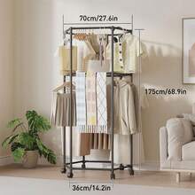 Garment Racks With Wheels, Hexagonal Rolling Clothing Drying Rack For Hanging Clothes, 360° Rotating Clothing Display Stand, Movable Clothing Storage Rack With Pulleys, Garment Hanger Storage For Bedroom, Laundry, Balcony - Multicolor - View 4