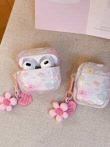 Flower Tie Dye Floral Design Transparent Protective Case Compatible With Airpods Pro 3rd Gen, 4th Gen, 2nd Gen - Baby Pink - View 4