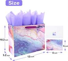 Large Purple Marble Gift Bag Set With Card Tissue 13 Inch - Màu tím lớn - Xem 2