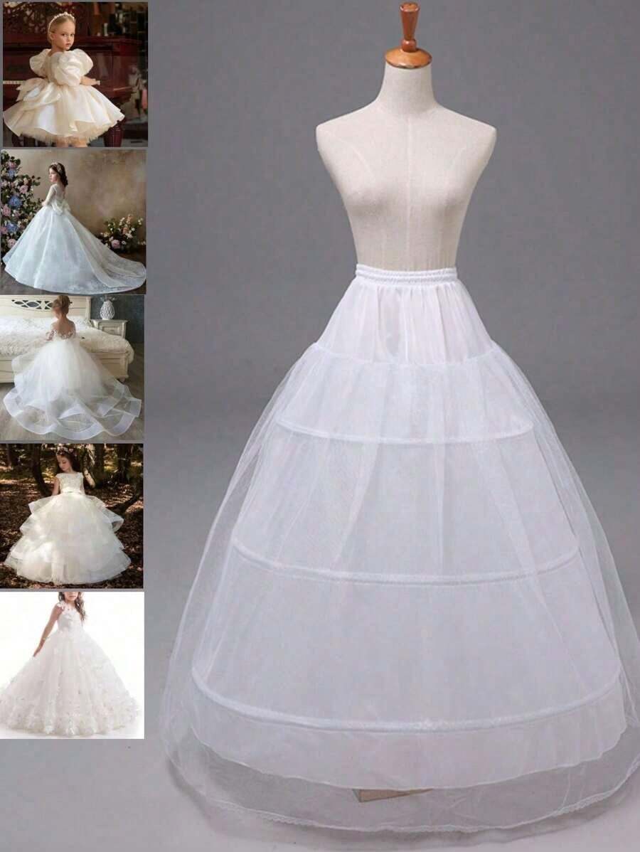 1pc Women White Floor Length Adjustable Fishtail 3-Steel-Ring 1-Layer Hard Tulle Petticoat, Bridal Wedding Dress Underskirt Fall Clothes Women - trắng - Xem 1