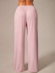 NcmRyu 1 pieza Pantalones deportivos de mujer de unicolor, con cordón, cintura elástica, pierna ancha, corte relajado y bolsillos - Rosa - Ver 2