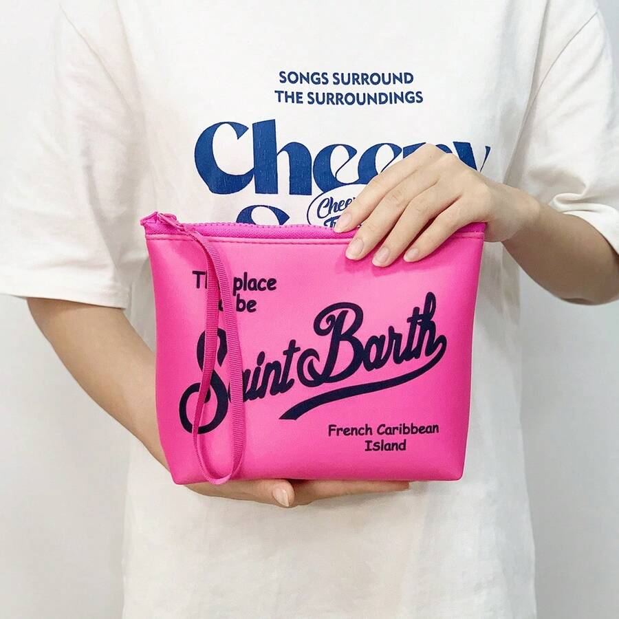All-In-One Travel Toiletry Bag, S-Saint B-Barth Material, Portable Striped Toiletry Bag, Cosmetic Bag, Handbag, Cosmetic Bag, Waterproof Travel Bag, Travel Organizer With Zipper, Lightweight Makeup Case, Unisex Travel Gift. - 西瓜粉 - 查看 1