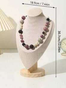 Wooden Human Figure Jewelry Stand, Necklace Display Rack, Jewelry Counter Display Props, Accessories Display Shelf, Necklace Hanging Rack - Beige - View 9