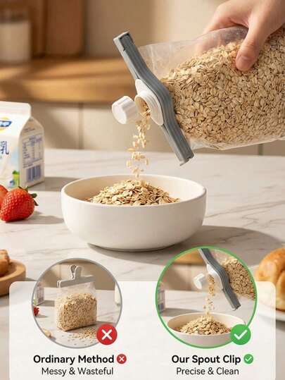 Bộ 1/2/4 kẹp niêm phong có vòi nghiêng và nắp xoay, thích hợp để niêm phong các loại gia vị, bột mì, đường và túi đồ ăn nhẹ trong nhà bếp, kẹp giữ ẩm, dụng cụ lưu trữ nhỏ đa chức năng.