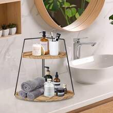 2 Tier Corner Storage Shelf Counter Standing Rack, Bathroom Counter Organizer, Wood Bathroom Organizer Countertop, Cosmetic Vanity Tray Kitchen Spice Rack, Bathroom Storage Decor - 烤色 - 查看 2