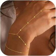 Hand Chain Bracelets Women - 14K Plated Dainty Stackable Paperclip Link Bracelets Hand Chain Bracelet Ring Gold Bracelets Women - Dây chuyền đeo tay 4 hạt - Xem 1