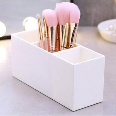 EKsdf Cosmetic Brush Holder With 3 Compartments Acrylic Makeup Brush Container Cosmetic Brush Storage Makeup Brush Organiser Cup For Brushes Eyeliner Lipstick Brushes (White)