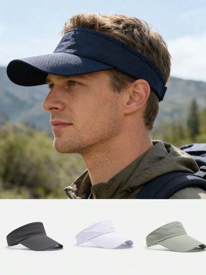 1pc Solid Color Casual Polyester Mesh Splice UV Protection Sunshade Hat, Adjustable Quick Dry Oversized Brim For Outdoor Fishing, Spring/Summer