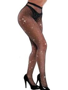 Women's Shiny Rhinestone Fishnet Socks 1 Pair |   Black Fishnet Stockings |   Elastic Pantyhose, Suitable For Parties And Everyday Wear - màu đen - Xem 5