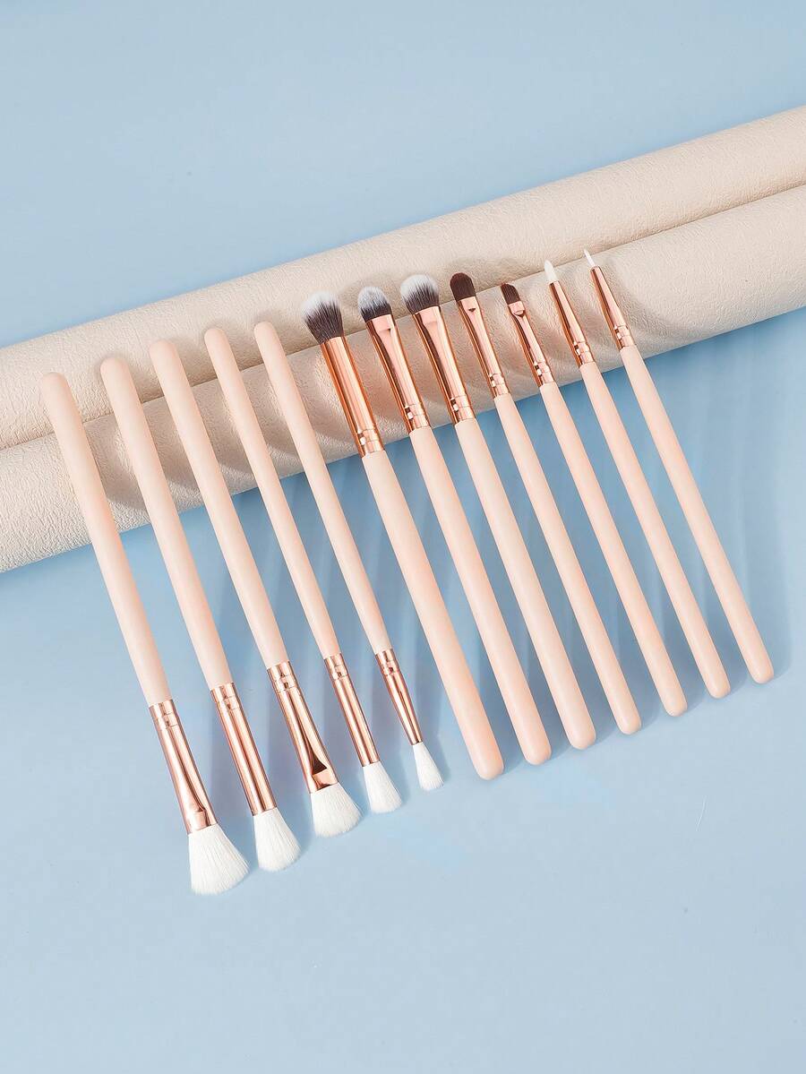 12支眼部化妆刷套装，木柄化妆刷，柔软自然，绽放眼影刷，眉刷，眼部和面部眼部精细美容工具。 - 彩色 - 查看 1