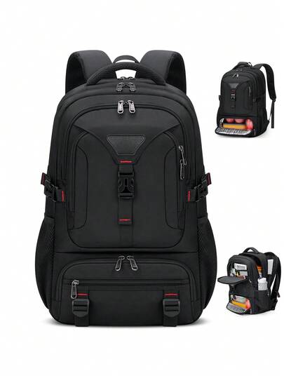 17.3 Inch Laptop Backpack For Men, 50L Travel Backpack With USB Charging Port, Large Capacity Work Bag With Insulated Compartment, Suitable For School And Business, Black