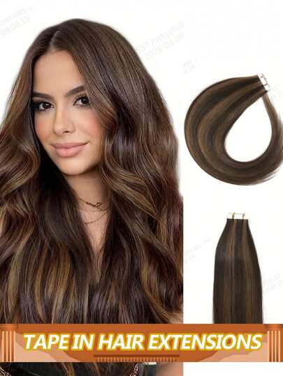 Straight #4/27 Color Tape In Extensions Highlight Tape In Extensions Brazilian Remy Human Hair Straight Seamless Invisible 20 Pcs/Package For Women