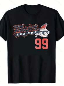 180g Vintage Baseball Pattern T-Shirt - 180g Heavyweight Crew Neck Short-Sleeve Shirt, MAJOR LEAGUE 99 Print, Loose Casual Fit, Machine Washable - 黑色 - 查看 3