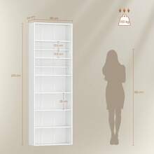 HaluPeit Bookshelf, 7-Tier Bookcase, Freestanding Shelf, Storage Shelf, Adjustable Panels, For Study, Bedroom, Living Room, White, 24 X 60 X 205 Cm - 白色 - 查看 9