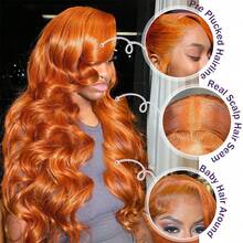 250% Density Ginger Orange 13x4 Lace Front Wigs Human Hair Pre Plucked With Baby Hair 350 Color Body Wave HD Transparent Lace Front Human Hair Wigs For Women Ear To Ear Long Hairline - S350 - 查看 7