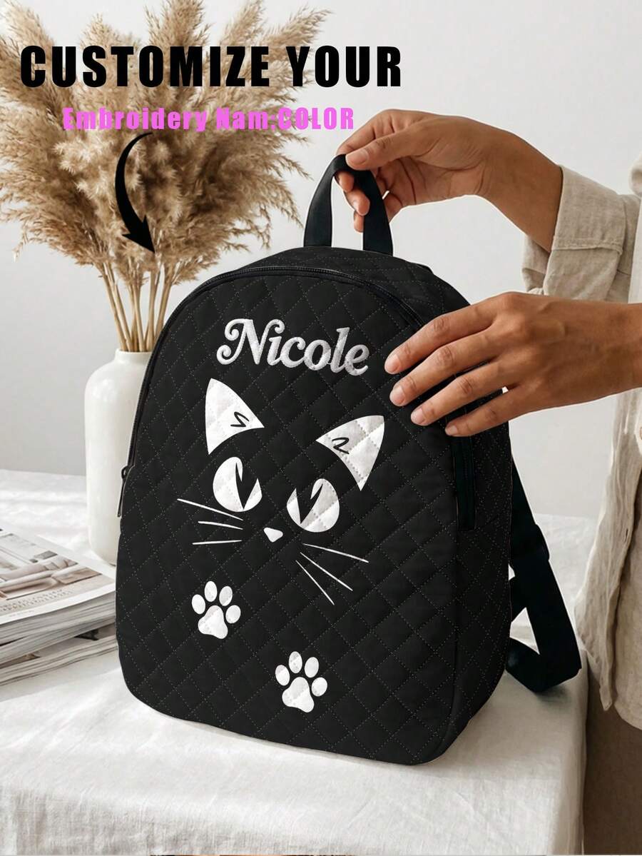 Customized Embroidered Rhombus Backpack, Personalized College Backpack, Travel Backpack, School Backpack, Laptop Bag, Custom Backpack, Casual & Fashionable - Multicolor - View 1