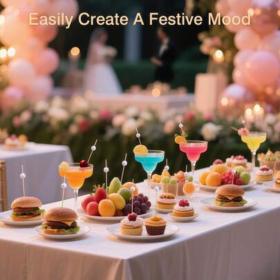 10/50/100 piezas Tenedores de bambú con cuentas blancas, pinchos premium para cócteles, decoración de mesa de postres para bodas y fiestas, adecuados para aperitivos de té de la tarde