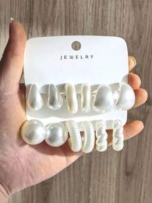 12pcs/Set Elegant Faux Pearl Effect Earrings Set - Pearl White - View 1