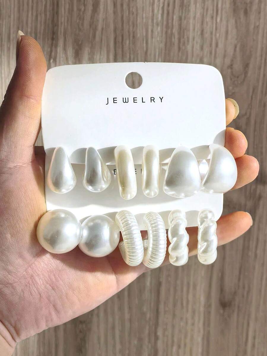 12pcs/Set Elegant Faux Pearl Effect Earrings Set - Pearl White - View 1
