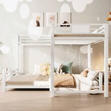 L-Shaped Metal Bunk Bed, Dimensions 90 X 200 Cm And 140 X 200 Cm, White - White - View 2