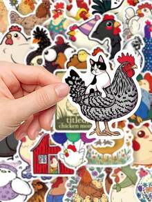 50pcs Chicken Doodle Stickers, Cartoon Animal Stickers For DIY, Luggage, Skateboard, Waterproof,School Supplies,Back To School - 多色 - 查看 6