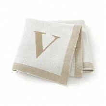 1pc 26 Letter Knitted Baby Blanket, Minimalist Casual Infant Throw Blanket, Suitable For All Seasons - Off-white - View 8