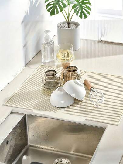 1pc Multifunctional Kitchen Drain Mat - Non-Slip, Quick-Dry, Heat-Resistant Rubber Mat For Dishes, Utensils & Cups - White, Water-Control Design For Countertop & Bar Use, Kitchen Drying Mat|Rubber Drain Mat|Rubber 100.00% Cover