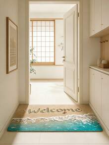 1pc Beach Wave + "Welcome" Slogan Doormat, Floor Mat, Small Rug, Welcome Mat, Carpet, Doormat, Outdoor Doormat, Kitchen Rug, Home Decor, Front Door Mat, Area Small Rug, Outdoor Mat, Home Decor, Area Rug, Garden Rug, Washable Carpet - Multicolor - View 11