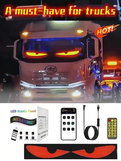 Màn hình LED linh hoạt mới 2026 "Mắt Quỷ" dán xe hơi, điều khiển từ xa + ứng dụng, dán và sử dụng mọi lúc, hỗ trợ tùy chỉnh hình ảnh và văn bản, đèn trang trí kính chắn gió, thân xe, nhãn quần áo, biển hiệu cửa hàng.