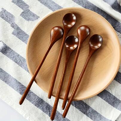 2 Long-Handled Wooden Coffee Spoons, Stirring Spoons, Small Wooden Spoons, Long-Handled Solid Wood Stirring Spoons, Soup Spoons, Stirring Sticks, Kitchen Accessories