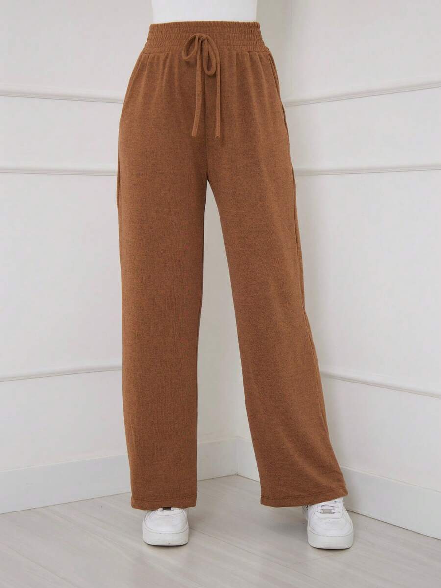 Wide-Leg Pants/Women's Pants/Wool Pants/Women's Clothing/High Waist/With Pockets/Code 107 - NÂU NHẠT - Xem 1