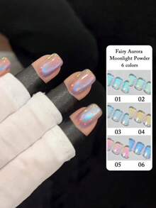 1g Polvo de uñas de arcoíris con efecto de espejo aurora - 6 colores, crea un efecto de uñas soñadoras - Multicolor - Ver 2