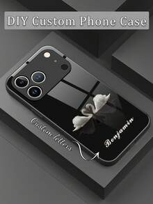 1pc Customized Name & Black White Swan Pattern Liquid TPU Full Edge + Tempered Glass Shockproof Anti-Scratch Phone Case Compatible With Apple 17 Pro Max/16 Pro Max/15 Pro/14 Plus/13 Pro/12 Pro Max/11/Xs Max/8/7/6 Plus, S24 Ultra/S25 Ultra, / Phone Accessories - Black - View 3