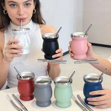 8盎司/240毫升双层保温马黛茶葫芦杯，配2个吸管和清洁刷，8盎司不锈钢茶具套装，黑色，送货上门。8盎司马黛茶杯，304不锈钢双层保温马黛茶杯，马黛茶葫芦茶杯套装，包含清洁刷和2个吸管。8盎司马黛茶杯，304不锈钢双层保温马黛茶杯，马黛茶葫芦，茶杯套装，包含清洁刷。 - 彩色 - 查看 4