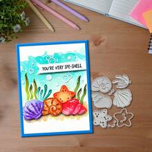 创意贝壳和海星模具，DIY剪贴簿相册和压花模板，贺卡制作工具，卡片纸切割工艺品，礼品卡制作模板模切。 - 銀色 - 查看 3