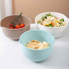 3pcs Plastic Fruit Salad Bowls, Non-Slip Base, Easy-Pour Spout Design, Nesting Bowls With 1.5L Small Seasoning Bowl, 2L Washing & Draining Bowl, 2.5L Large Mixing Bowl, Dishwasher , Stackable Storage, Kitchen Fruit & Vegetable Basket Baking Set, Multi-Function Mixing Bowls, Non-Slip Mixing Bowls Essential Baking Kitchenware - Multicolor - View 12