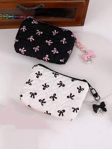 1pc Bowknot Makeup Bag, High-Quality Coin Purse, Mini Lipstick Cosmetic Bag, Earphone Card Holder - Multicolor - View 1