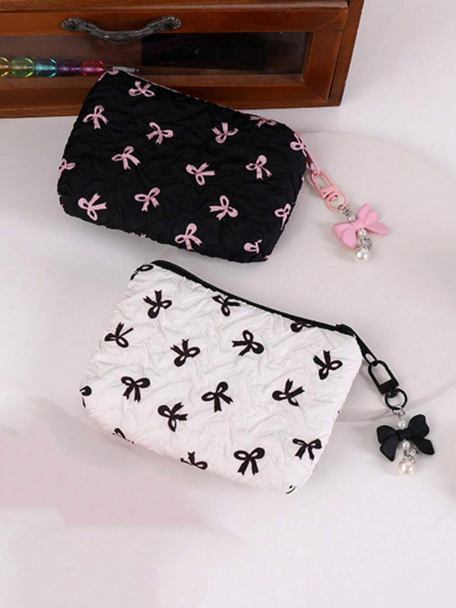 1pc Bowknot Makeup Bag, High-Quality Coin Purse, Mini Lipstick Cosmetic Bag, Earphone Card Holder - Multicolor - View 1