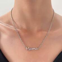 1pc Stainless Steel "Mama" Letter Pendant Necklace, Suitable Gift For Mother's Day - Silver - View 5