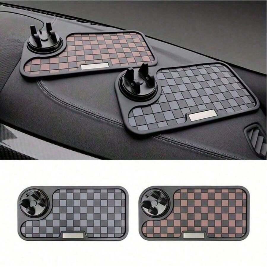 ¡Combinando moda y practicidad! Alfombrilla antideslizante resistente al calor con rejilla, puede girar y sostener su teléfono de manera estable, creando una nueva experiencia de almacenamiento refinada en el automóvil. - Talla única - Ver 1