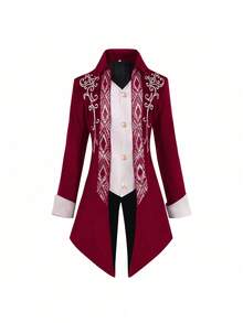 Men's Steampunk Coat, Medieval Jacket, Victorian-Era Gothic Coat, Cosplay Uniform - 紅色 - 查看 9