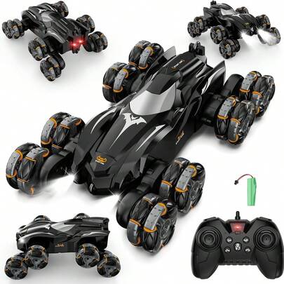 1 pieza Coche teledirigido de 8 ruedas con función de demostración automática, rotación de 360°, música y luces LED, juguete de acrobacias RC de 2.4GHz todoterreno, juguete robótico RC apto para niños de 3-7/6-8/8-12 años, regalo para Navidad, Halloween, Pascua, Acción de Gracias, cumpleaños, Año Nuevo
