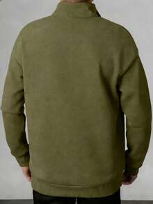 1件男士宽松半拉链领轻薄纯色卫衣 - 橄欖綠 - 查看 2